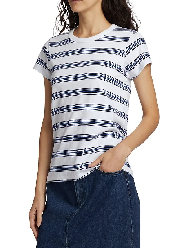 Rag & Bone Women The Slub Tee White Blue Striped Easy Fit Cotton T-Shirt