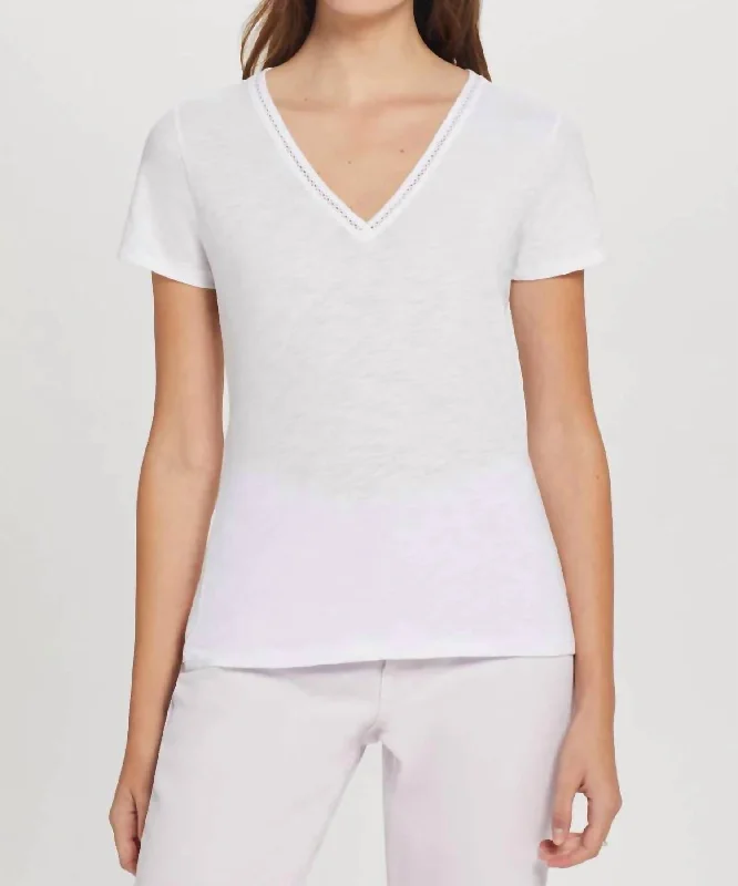 V Neck Ringer Tee Top In White