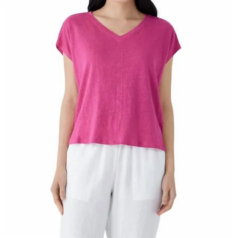 V Neck Square Tee Top In Geranium