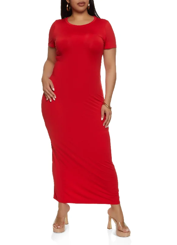 Plus Size Daisy Back Slit Maxi T Shirt Dress