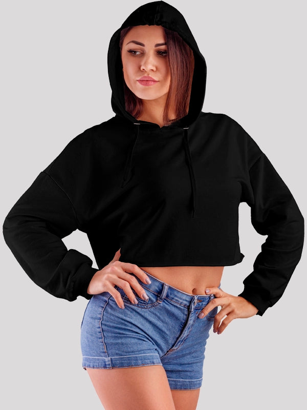 Your Mind Black Crop- Hoodie For Women