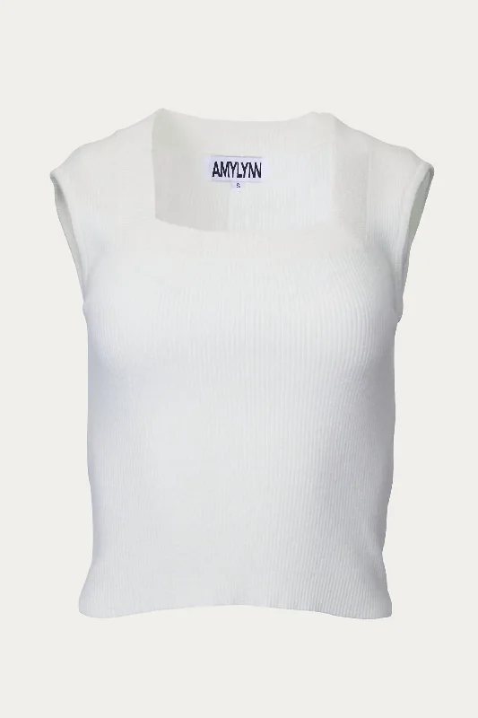 Amara Ribbed-Knit Sleeveless Top In White