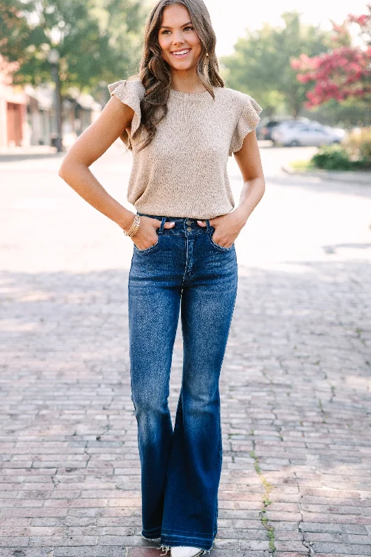 Certain Joy Taupe Brown Knit Top