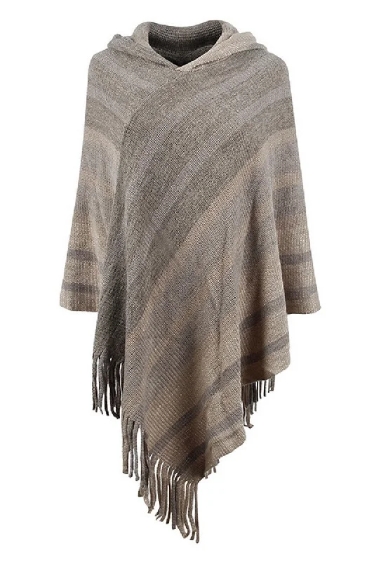 WOMEN TASSEL HOODED KNIT PONCHO SHAWL WRAP