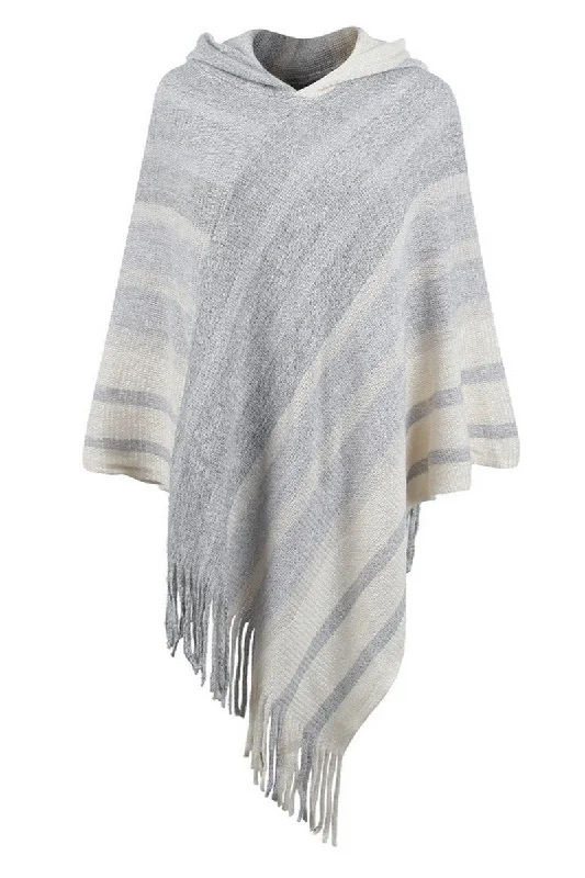 WOMEN TASSEL HOODED KNIT PONCHO SHAWL WRAP