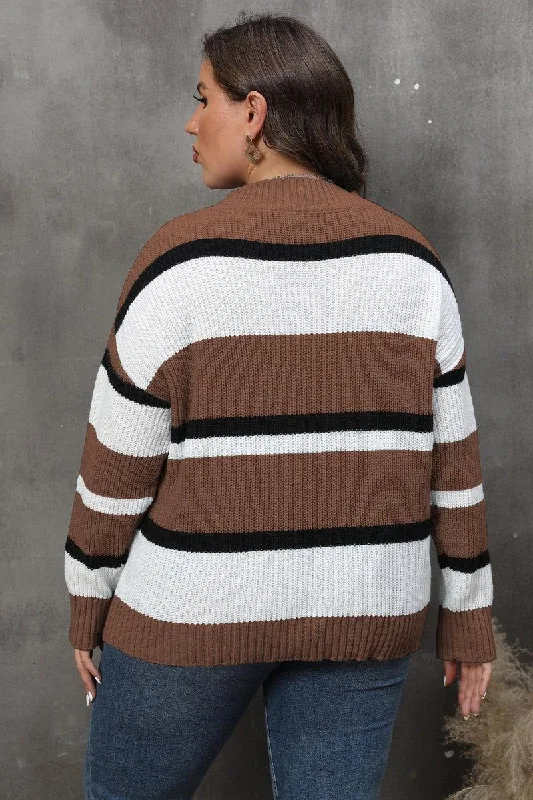 WOMEN STRIPE PATTERN RIBBED KNIT SWEATSHIRT