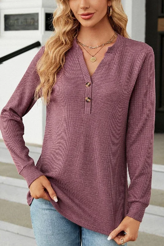 WOMEN BUTTON NECK KNITTED DAILY TOP