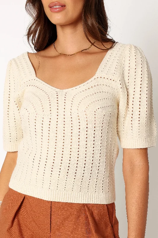 Lisa Knit Short Sleeve Top - Cream