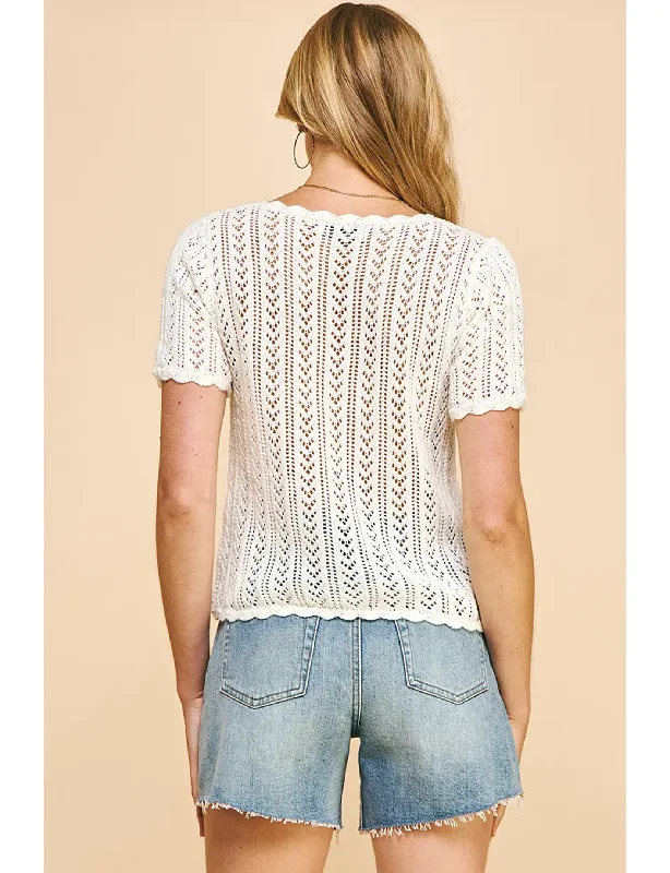 Florina Crochet Knitted Top, Off White