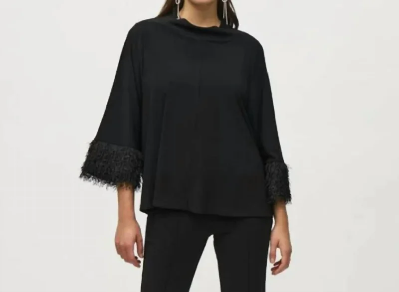 Silky Knit Trapeze Top With Novelty Cuffs In Black