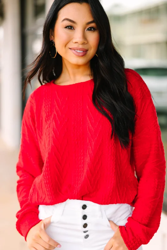 The Slouchy Red Cable Knit Top