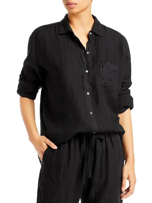 Womens Pocket Knit Button-Down Top