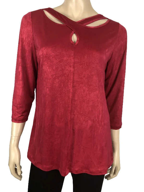 Women's Top Red with Stunning Neckline Detail Now On Sale Quality red Stretch Knit Top Now On Sale Shop With Confidence @ymstyle.com