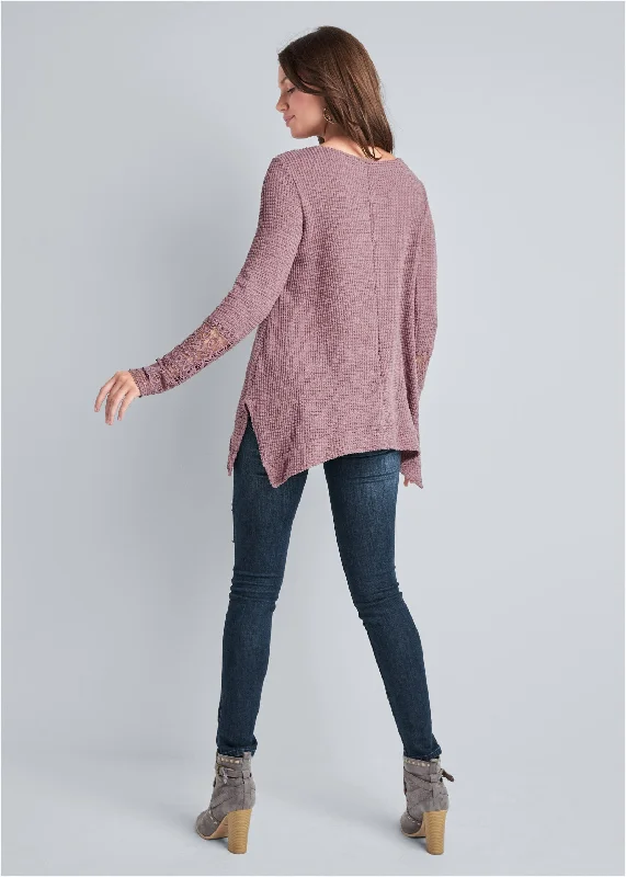 Casual waffle knit top - Mauve