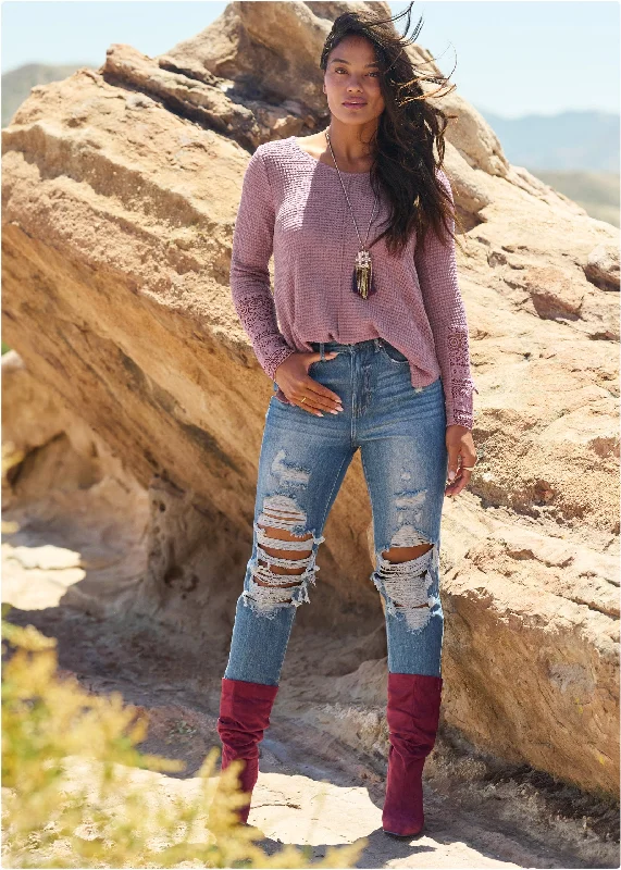 Casual waffle knit top - Mauve