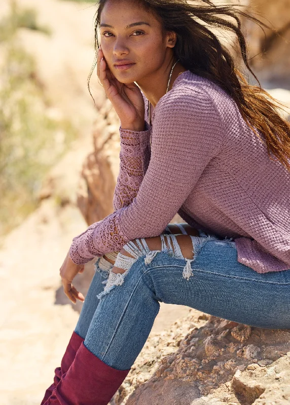 Casual waffle knit top - Mauve