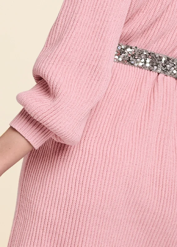 Knit duster with sequin belt - Pink