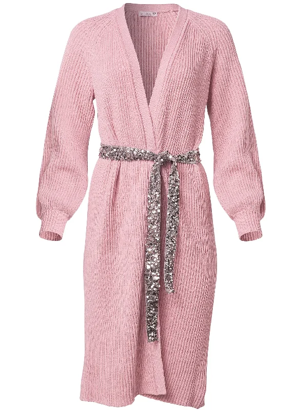 Knit duster with sequin belt - Pink