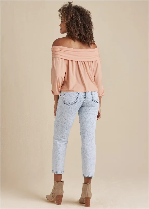 Off-shoulder knit top - Peach Blush