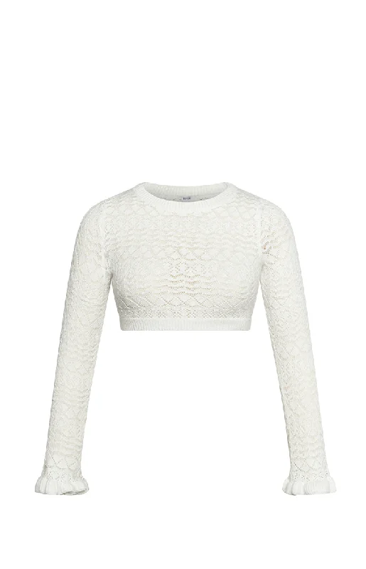 Lorri White Knit Ruffle Top