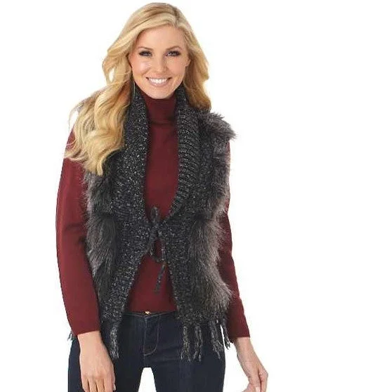 Women's Black Faux Fur/Knit Vest