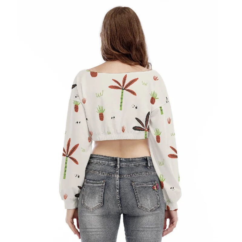 Desert Pattern Women's V-neck Long Sleeve Cropped Sweatshirt