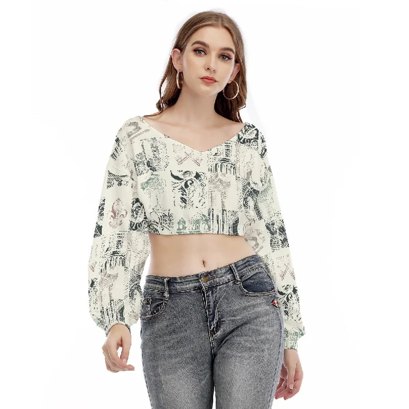 Saint Women's V-neck Long Sleeve Cropped Sweatshirt