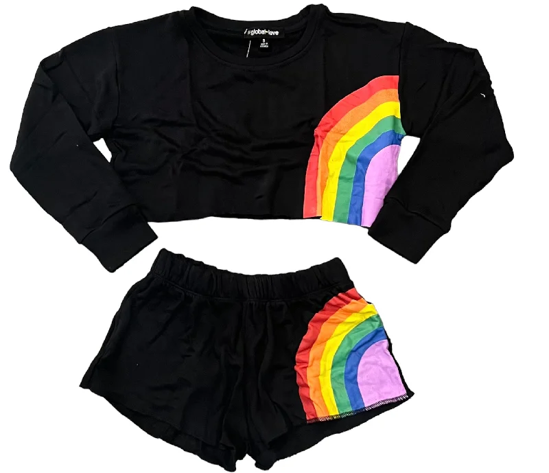 Flowers by Zoe - Black Rainbow Crop Sweatshirt