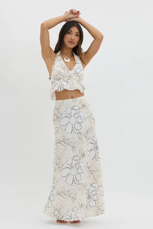 Kika Halterneck Crop Top Floral Cream