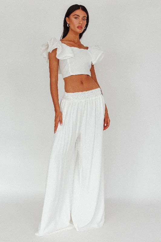 Zali Ruffle Sleeve Crop Top White