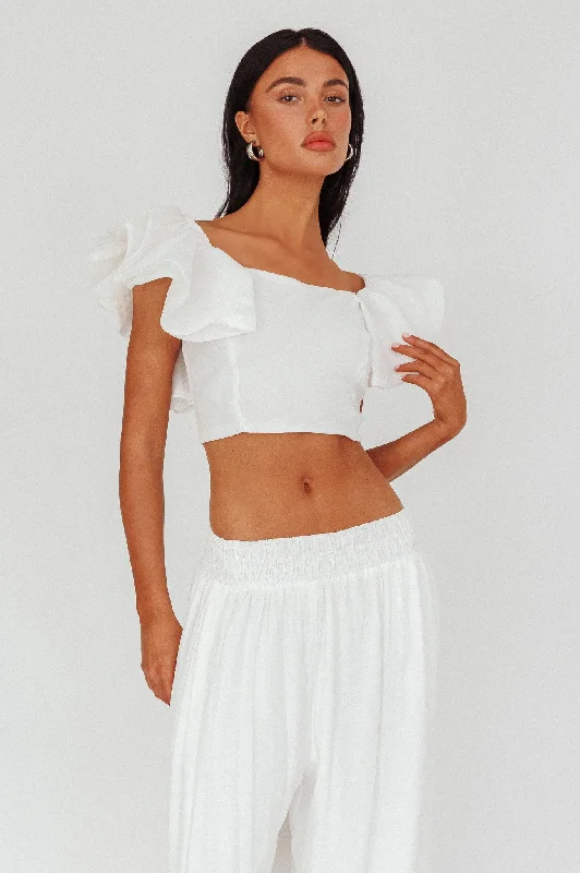 Zali Ruffle Sleeve Crop Top White