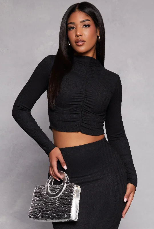 Almost Famous Ruched Long Sleeve Crop Top