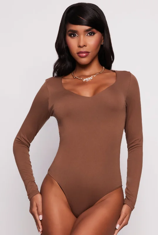 Basic V Neck Long Sleeve Bodysuit