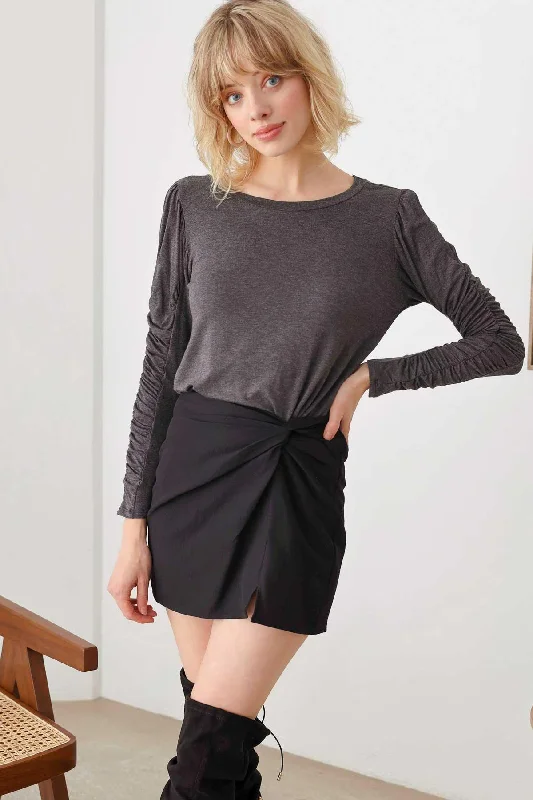 Charcoal Ruched Detail Long Sleeve Top