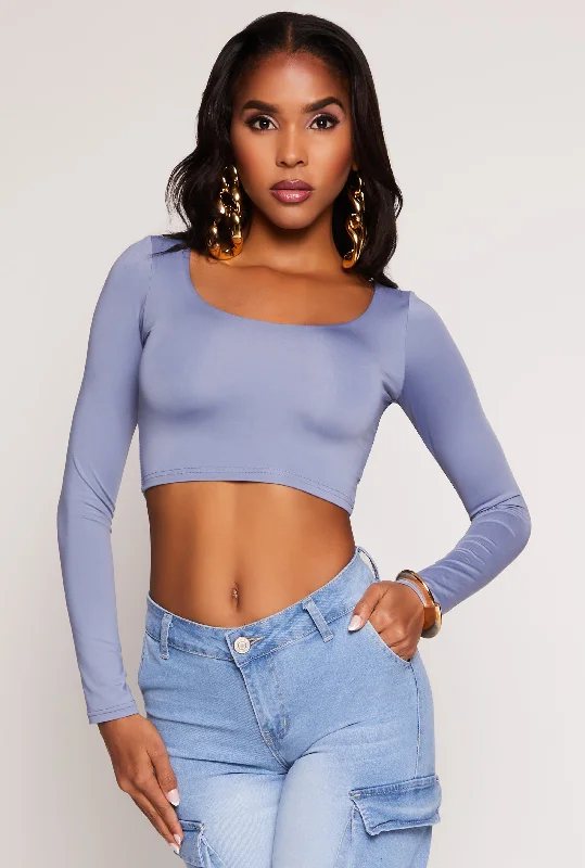 Daisy Scoop Neck Long Sleeve Crop Top