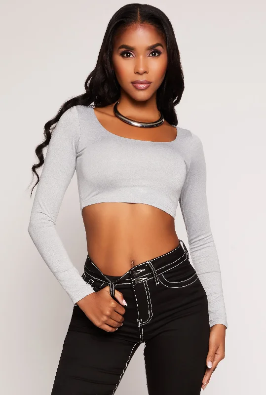 Daisy Scoop Neck Long Sleeve Crop Top