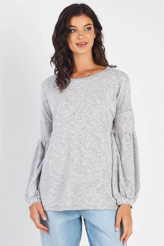 Heather Grey Round Neck Juliette Long Sleeve Top