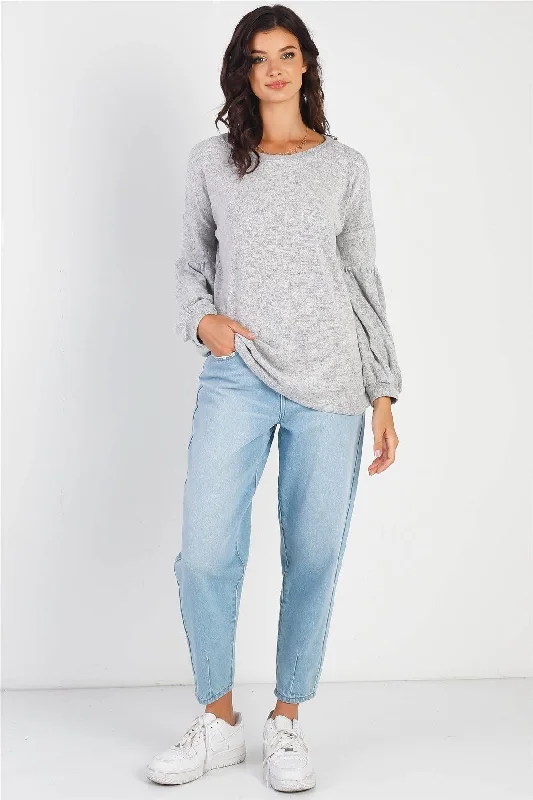 Heather Grey Round Neck Juliette Long Sleeve Top /2-1