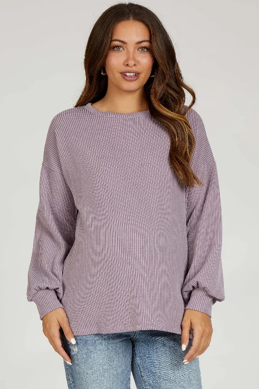 Lavender Ribbed Long Sleeve Maternity Top