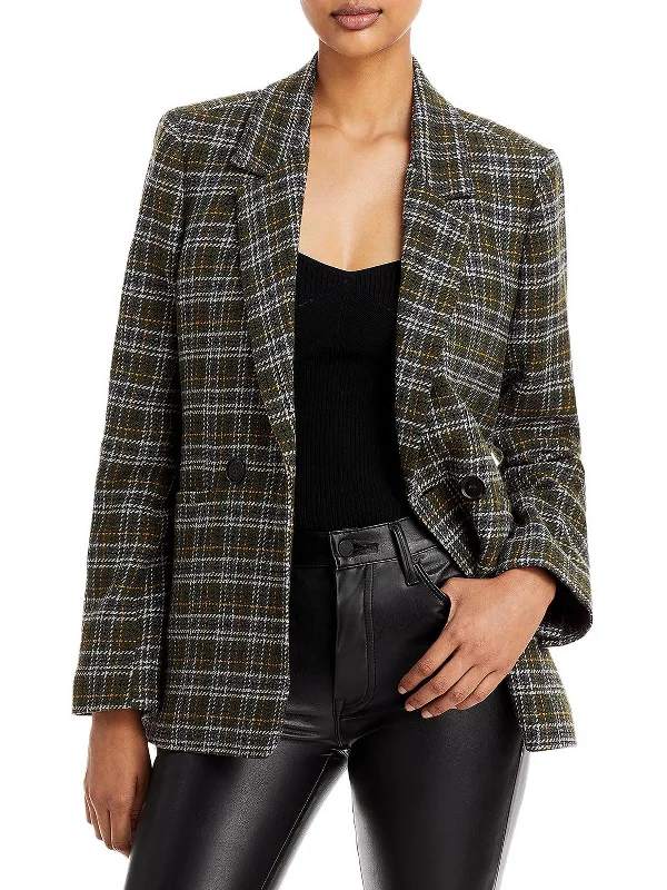 Madeleine Womens Plaid Boxy Double-Breasted Blazer