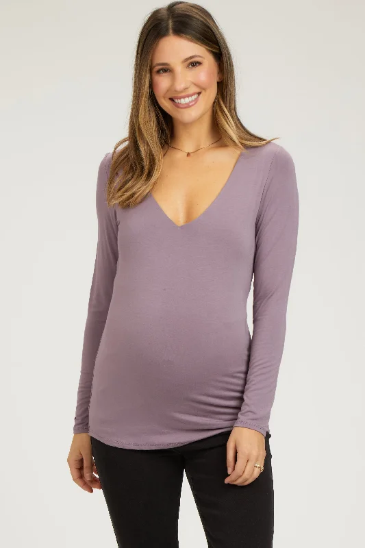 Mauve V-Neck Long Sleeve Maternity Top