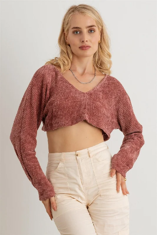 Waffle Soft Knit Long Sleeve Crop Top