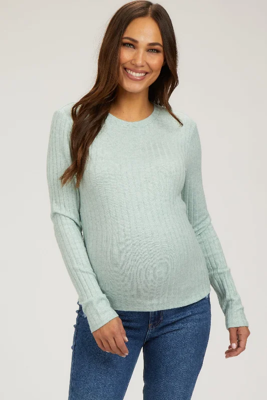 Mint Ribbed Long Sleeve Maternity Top