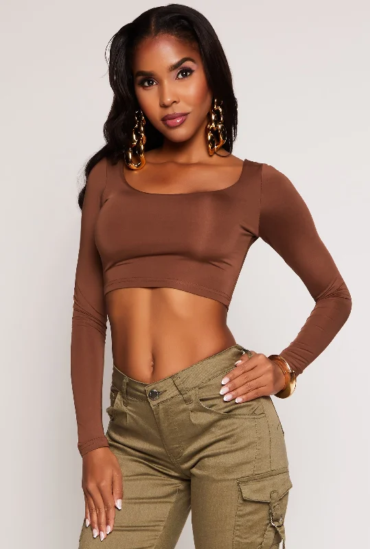 Daisy Scoop Neck Long Sleeve Crop Top