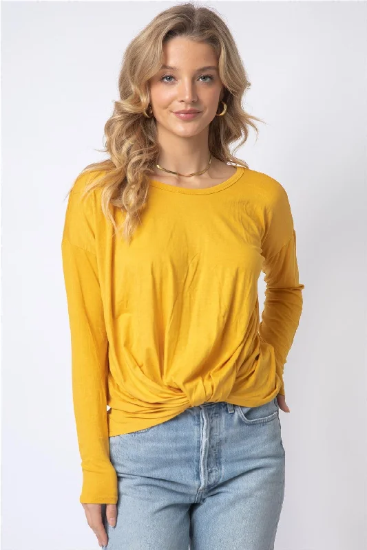 Mustard Front Twisted Detail Long Sleeve Top /1-1-1