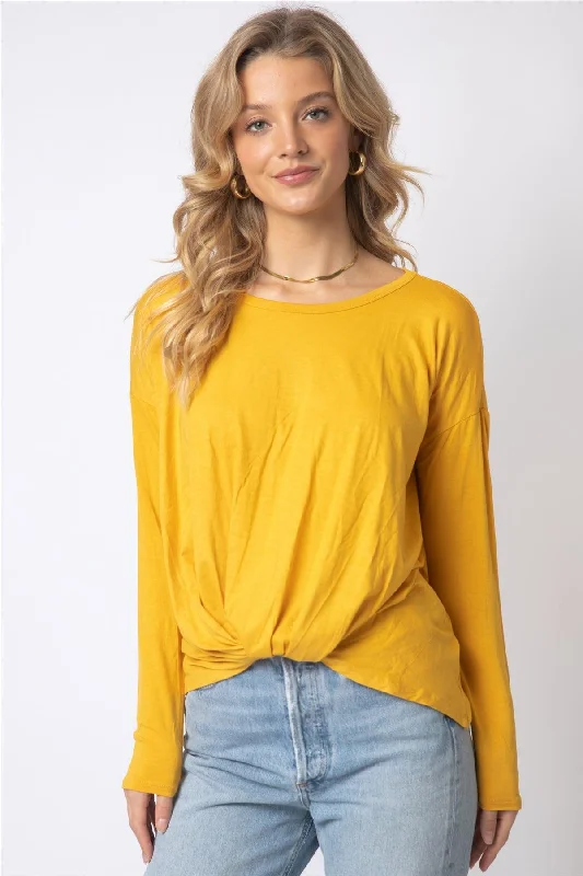 Mustard Front Twisted Detail Long Sleeve Top /1-2-2