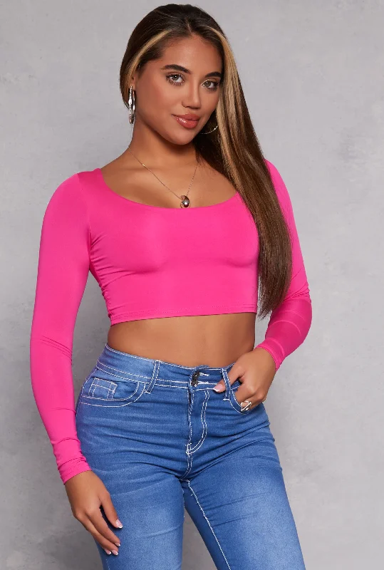 Daisy Scoop Neck Long Sleeve Crop Top