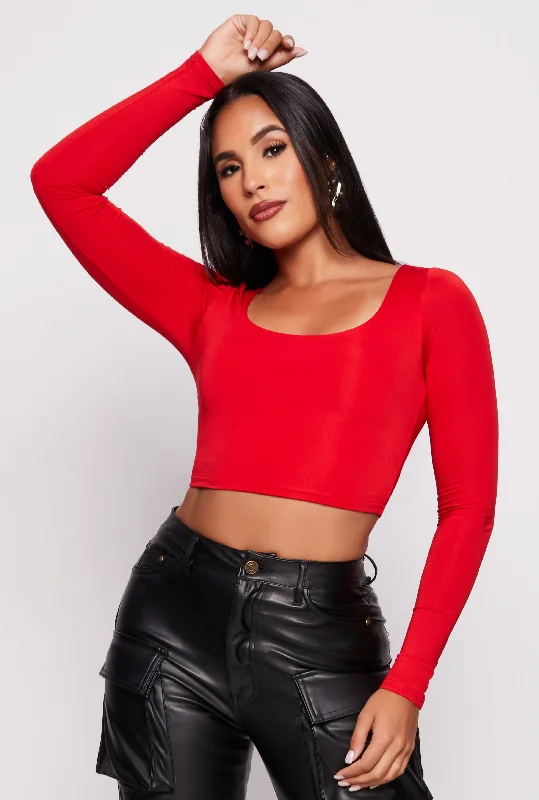 Daisy Scoop Neck Long Sleeve Crop Top