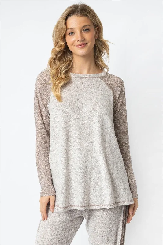 Taupe Textured Raglan Long Sleeve Top