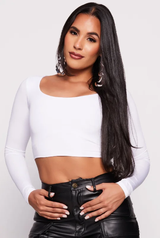 Daisy Scoop Neck Long Sleeve Crop Top